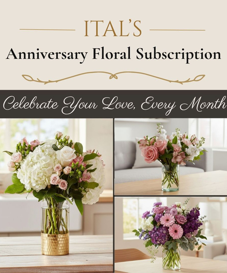 Ital's Anniversary Floral Subscription - Fresh Flowers in a Vase