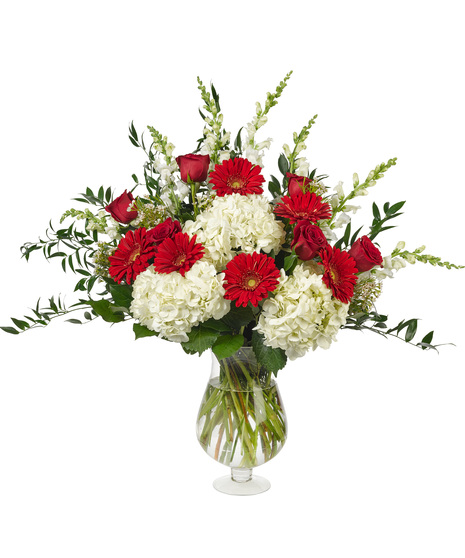 Red White Flowers - Pedestal Vase