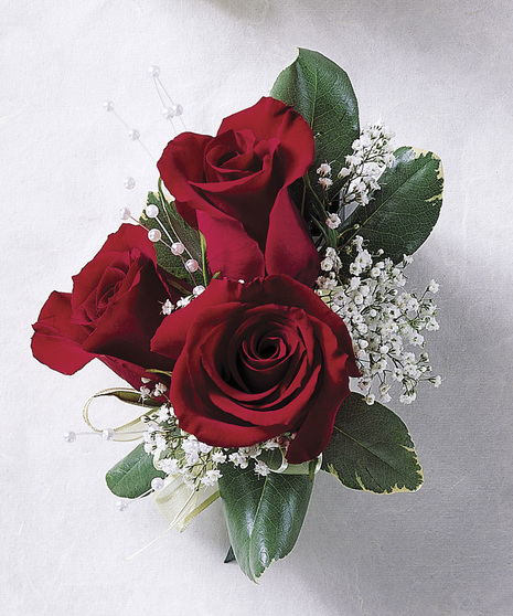 Trio of Red Roses Corsage