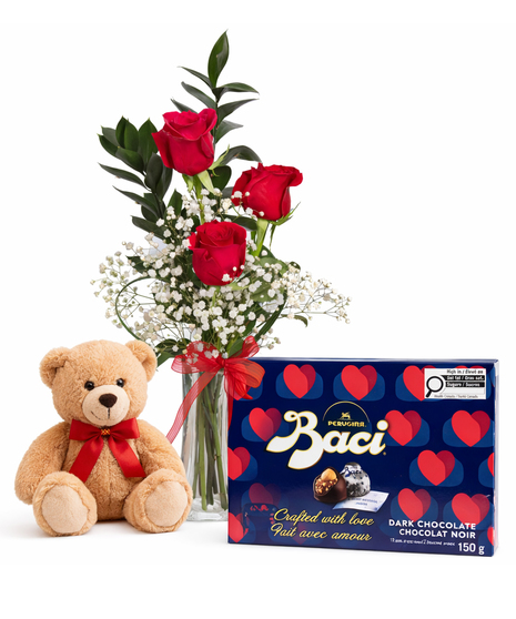 Bud Vase of 3 Red Roses - Romance Bundle