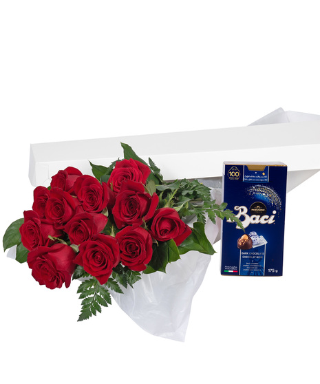 One Dozen Long Stem Red Roses in a Gift Box