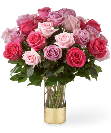 Pink, Hot Pink and Lavender Roses In a Designer Vase
