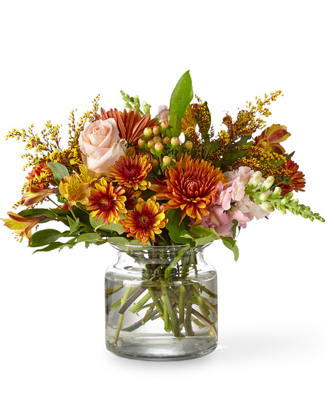 Romantic Fall Flowers in a Glass Vase