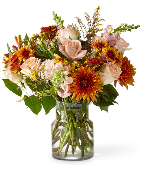 Romantic Fall Flowers in a Glass Vase