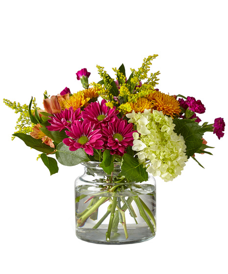 Bright Pink, Orange and Green Flowers in a Vase