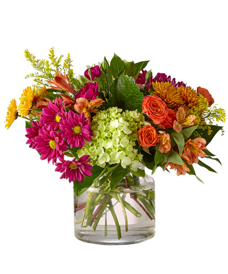 Bright Pink, Orange and Green Flowers in a Vase