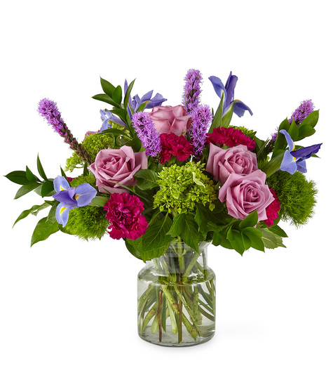 Bouquet of purple, blue and lavender flowers