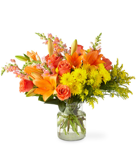 Yellow, Pink and Orange Flowers in a Vase