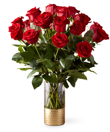Red Roses in a Premium Cylinder Vase with Golden Base