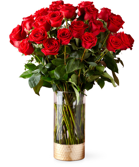 Red Roses in a Premium Cylinder Vase with Golden Base
