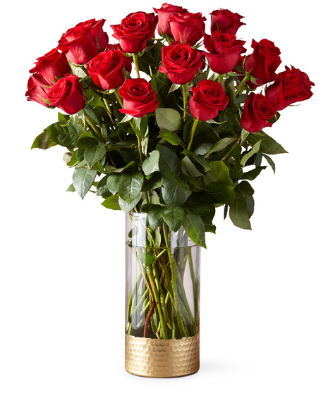Red Roses in a Premium Cylinder Vase with Golden Base