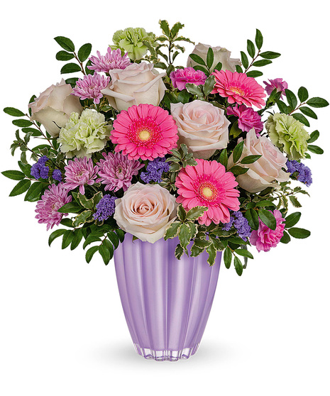 Spring Flowers in Pastel Purple Vase