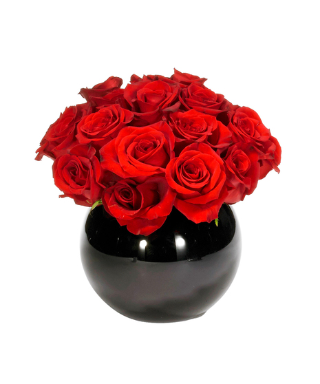 24 Red Roses in a Black Rose Bowl