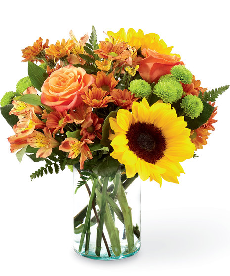 Autumn Flowers Arranged in a Glass Vase