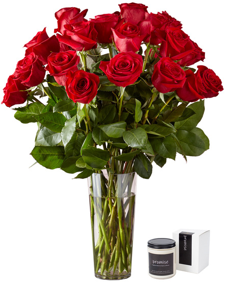 Red roses and soy candle