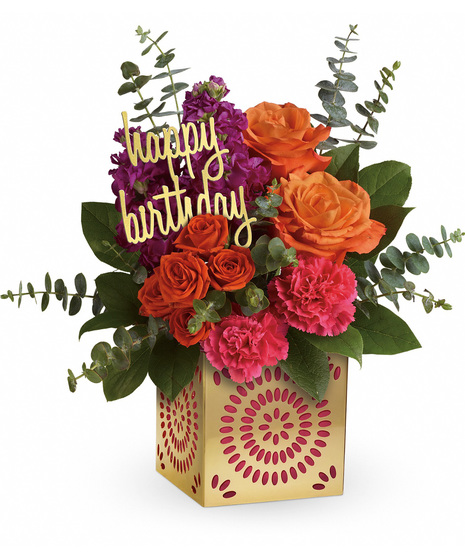 Fun birthday flowers in a cube vase