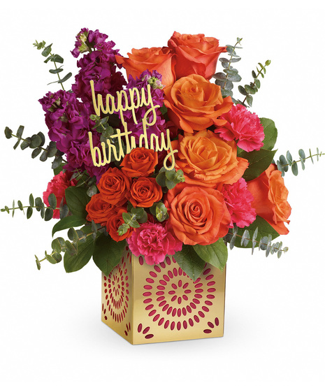 Fun birthday flowers in a cube vase