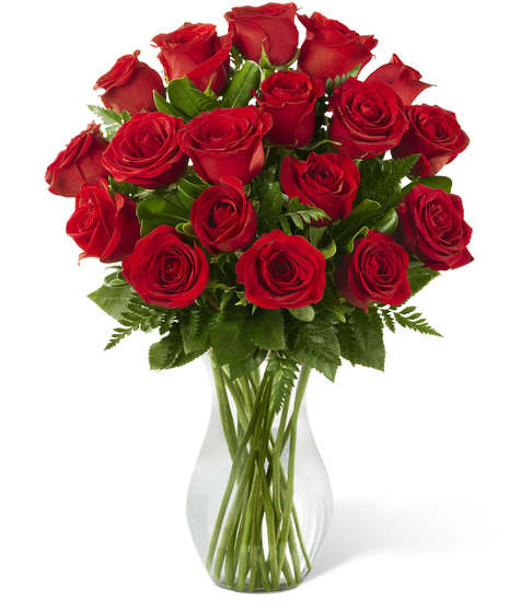 Red roses in a glass vase