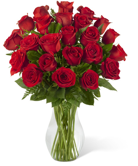 Red roses in a glass vase
