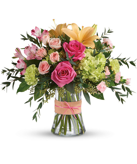 Vase of Roses, Lilies, Hydrangea and Alstroemeria