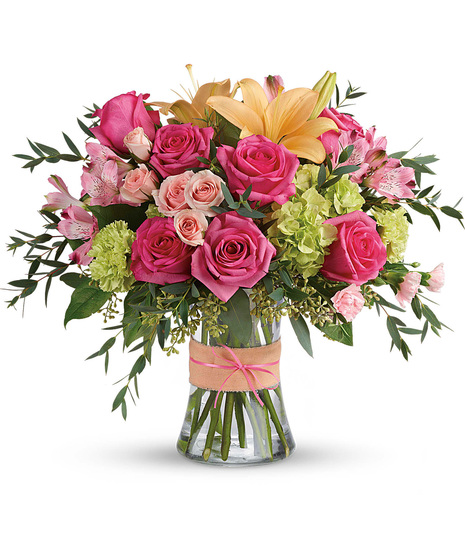 Vase of Roses, Lilies, Hydrangea and Alstroemeria