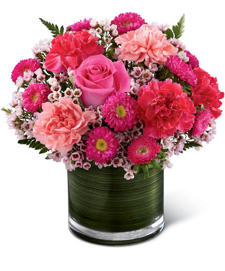 Pink Flowers in a Cylinder Vase