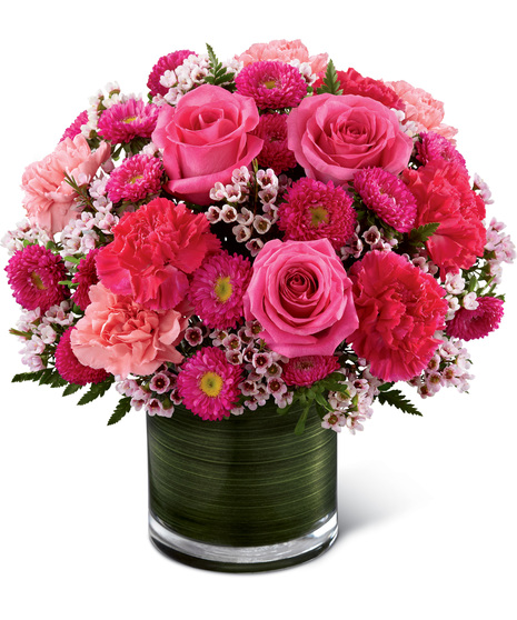 Pink Flowers in a Cylinder Vase