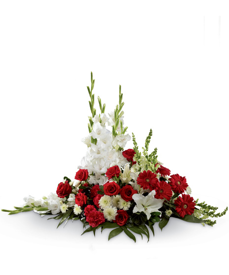 Red and White Flower Arrangement for a Funeral Service