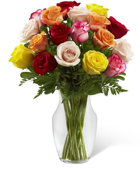 Mixed Colour Roses in a Vase