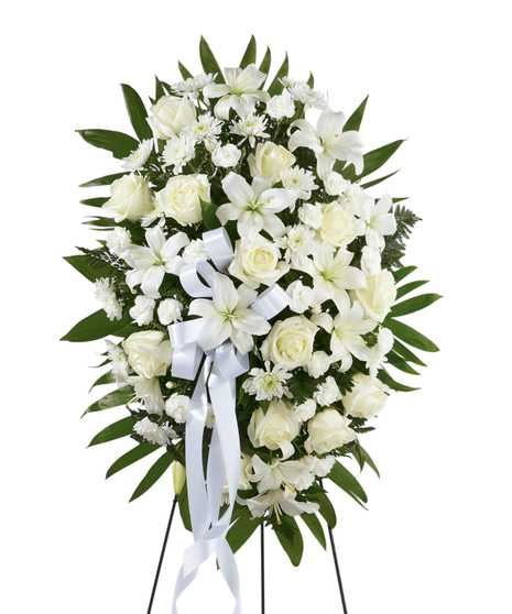 Standing Spray of White Funeral Flowers