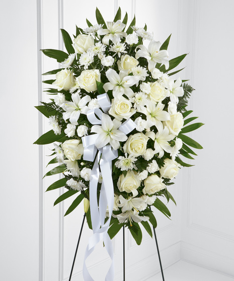 Standing Spray of White Funeral Flowers