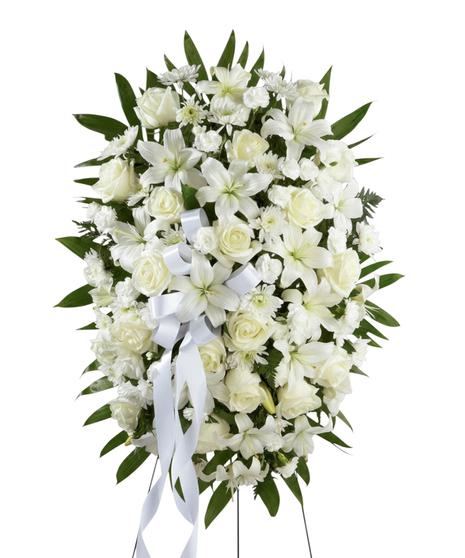 Standing Spray of White Funeral Flowers