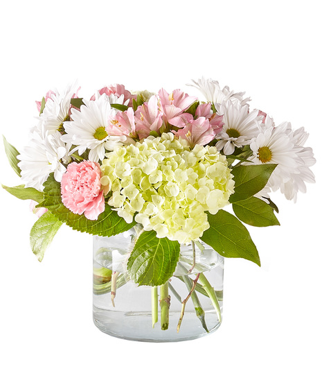 Soft shades of blooms in a glass vase