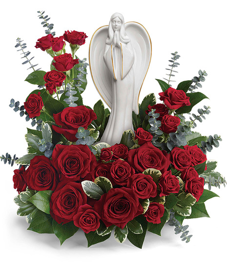 Red Roses Arranged with Angel Figurine