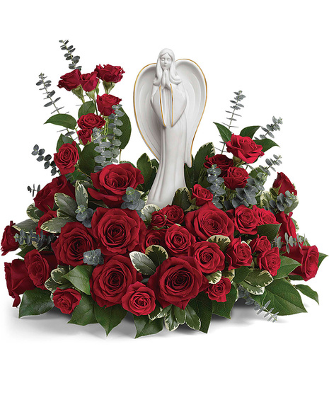 Red Roses Arranged with Angel Figurine