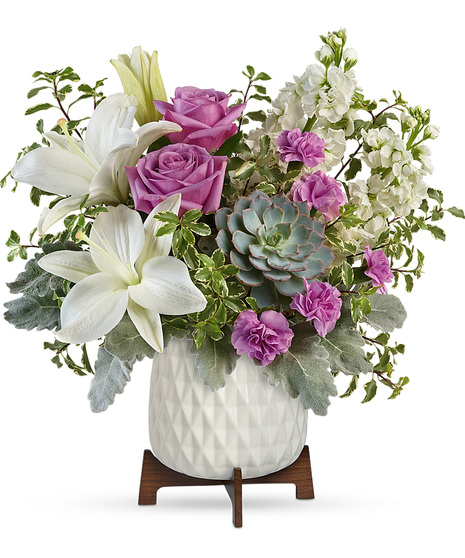 White and Lavender Flowers Plus Succulent
