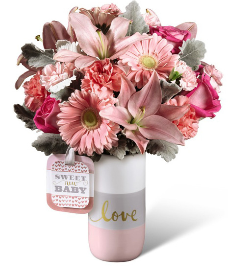 Flowers for New Baby Girl in a Keepsake Love vase