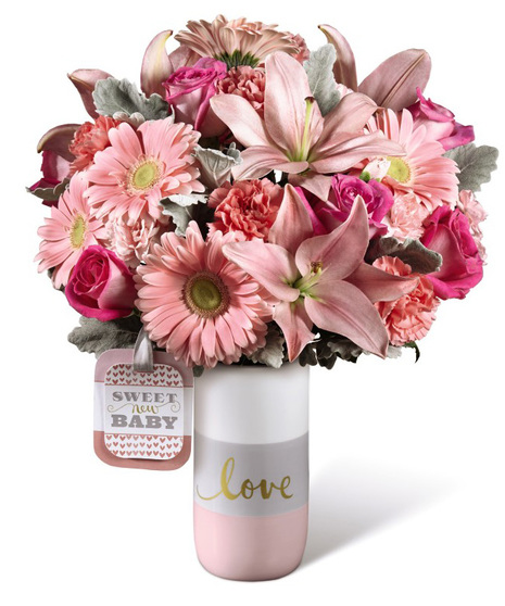 Flowers for New Baby Girl in a Keepsake Love vase