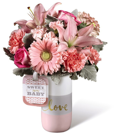 Flowers for New Baby Girl in a Keepsake Love vase