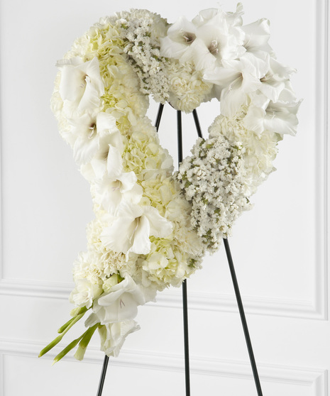 Open Heart Funeral Wreath of All White Flowers