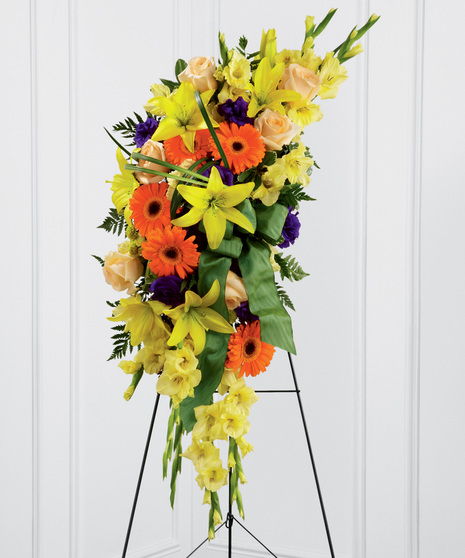 Yellow, Orange and Cream Flowers for display on an easel
