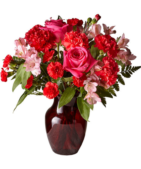 Romantic Flowers in a Ruby Red Vase