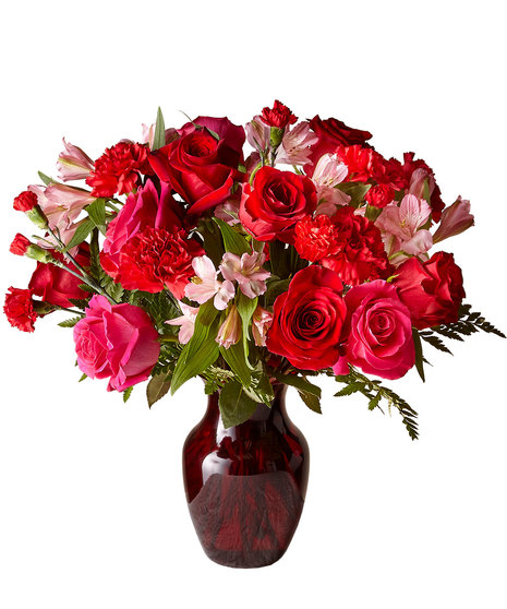 Romantic Flowers in a Ruby Red Vase