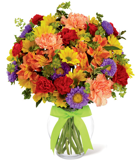 Colourful Flowers in a Glass Vase