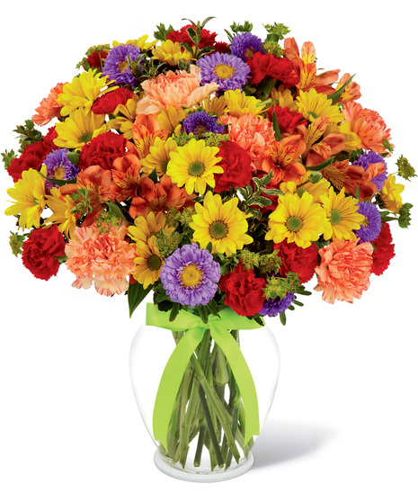 Colourful Flowers in a Glass Vase