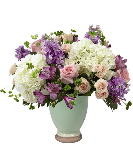 Sympathy Flowers Including Hydrangea and Roses in a Vase