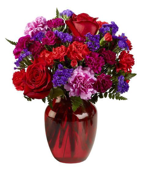 Romantic Flowers in a Red Glass Vase