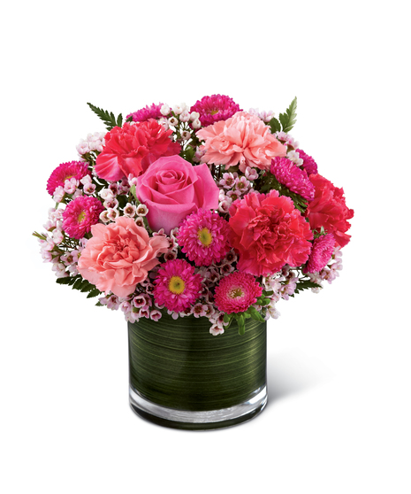 Pink Flowers in a Cylinder Vase