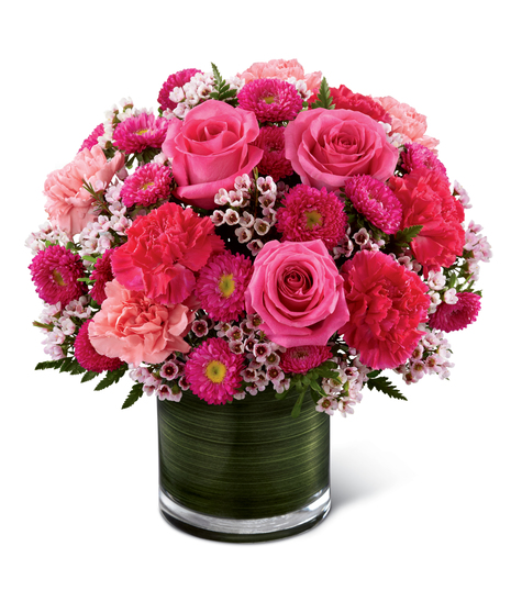 Pink Flowers in a Cylinder Vase