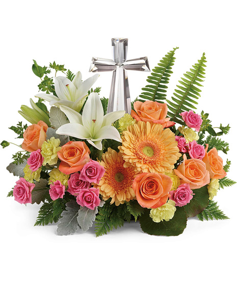 Orange, Pink, Yellow and White Flowers with Cross